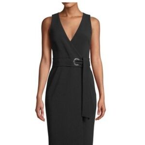 Badgley Mischka Black Sleeveless Belted O-Ring V-Neck Sheath Dress Size 12